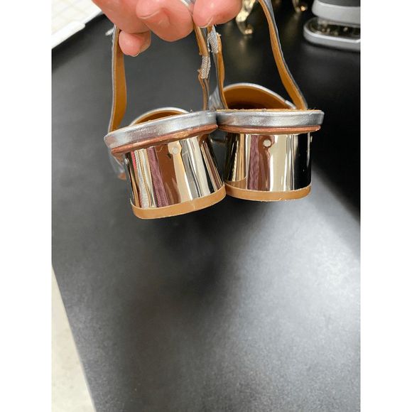 Tory Burch Silver Leather Sadie Slingback Flats Size 6.5, MSRP $295 - Picture 5 of 11